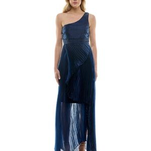 Taylor Blue Asymmetrical One-Shoulder Gown